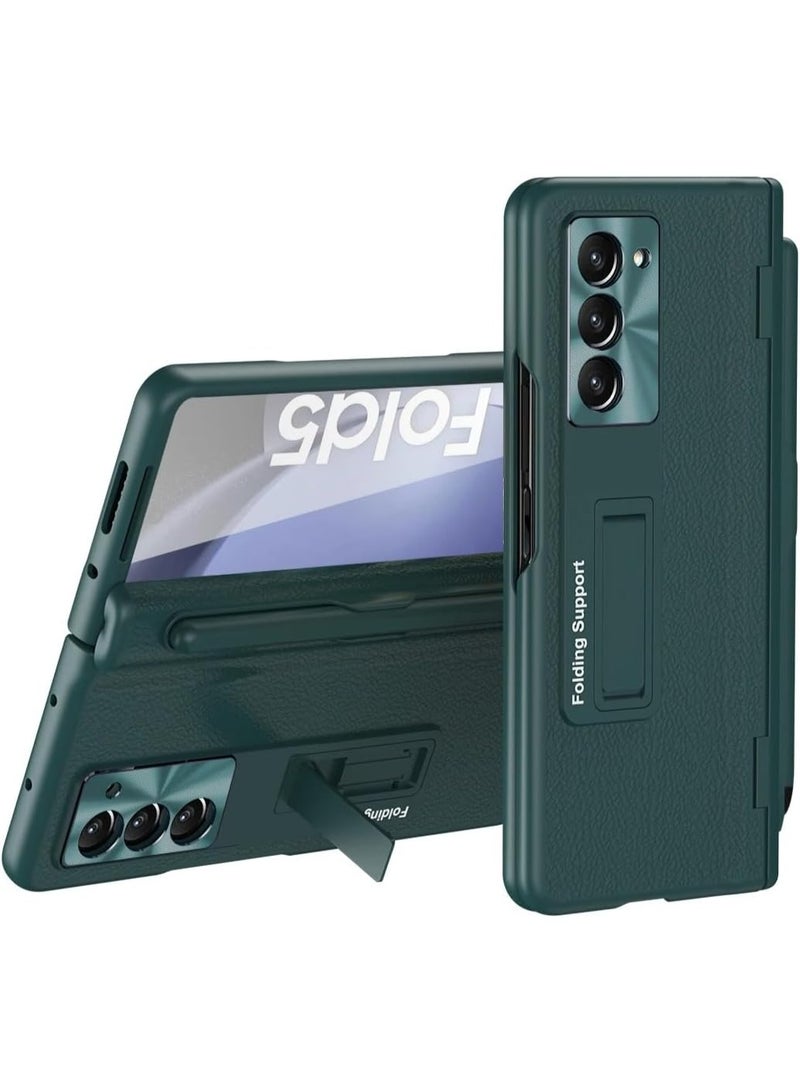 جراب حماية لهاتف سامسونج جالاكسي زد فولد 5، بمفصلات وإطار مدمج وحامل قلم ذكي، مصنوع من البولي كربونات الصلب المقاوم للصدمات، (أخضر)